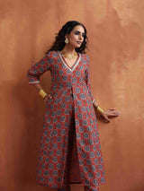 trueBrowns Rust Ajrak Print Slit Kurta Set