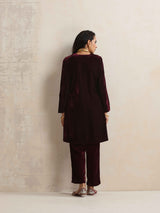 trueBrowns Purple Velvet Kurta Co-ord Set