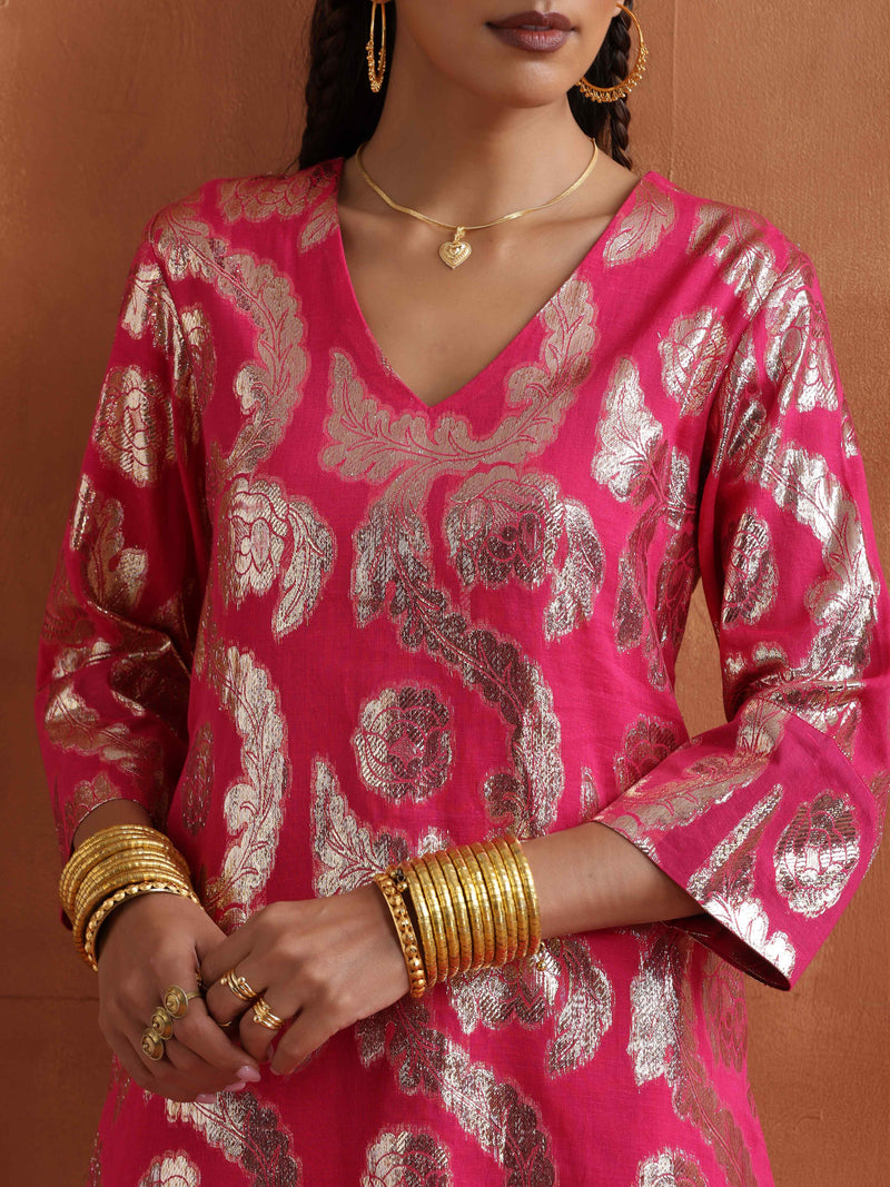 trueBrowns Pink Metallic Sharara Set