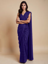 trueBrowns Purple Stripe Saree With Unstitched Blouse