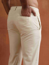 trueBrowns Men's Off White Cotton Twill Pants