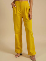 trueBrowns Yellow Embroidered Round Neck Straight Kurta 3pc Set