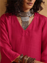 trueBrowns Pink Muslin Silk Co-ord Set with Flared Pants