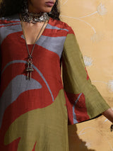 trueBrowns Rust Red Green Floral Print Muslin Silk Straight Maxi Dress