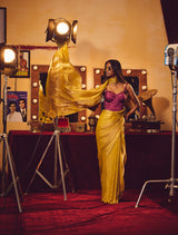 trueBrowns Gold Tissue Saree With Unstitched Blouse