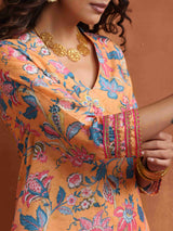 trueBrowns Orange Print Kurta Co-ord Set