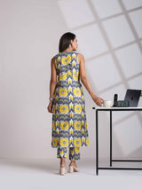 trueBrowns Yellow Cotton Ikat Sleeveless Kurta Pant Set