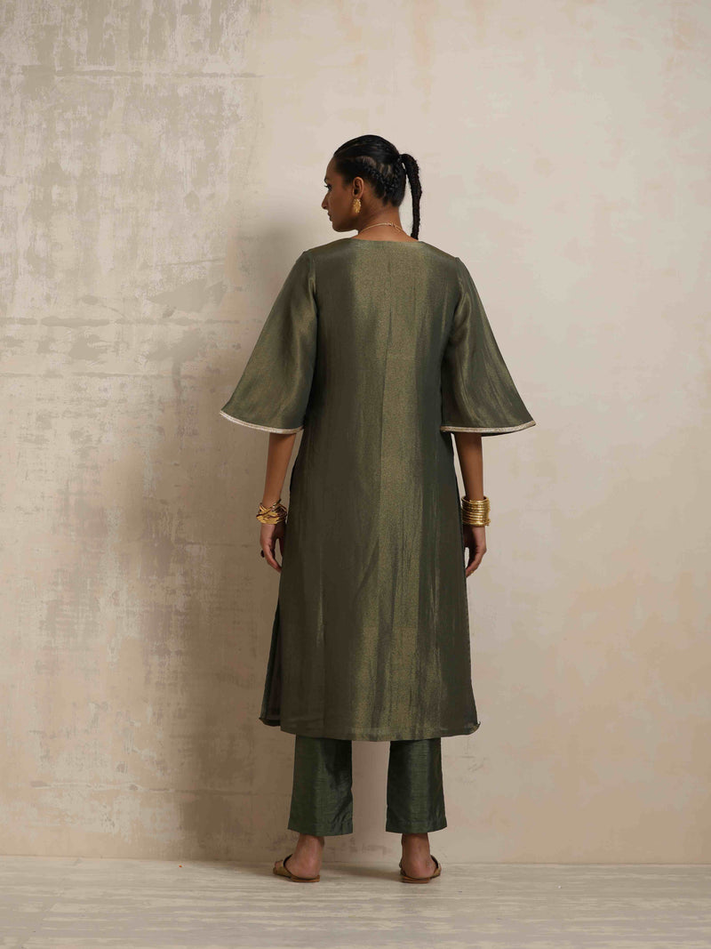 trueBrowns Green Tissue Kurta Set