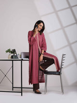 trueBrowns Mauve Cotton Dobby Front Slit Kurta Set