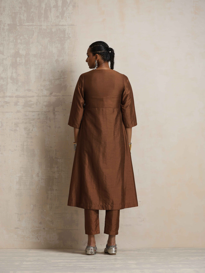 trueBrowns Brown Silk Slit Kurta Set