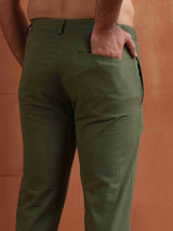 trueBrowns Men's Olive Green Cotton Twill Pants