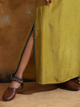 trueBrowns Lime Muslin Silk Straight Maxi Dress