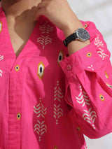 trueBrowns Pink Cotton Print Flared Top Co-ord Set
