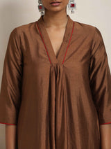 trueBrowns Brown Silk Kurta Set