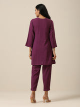 Plum Purple Slub Texture Pleated Co-Ord Set