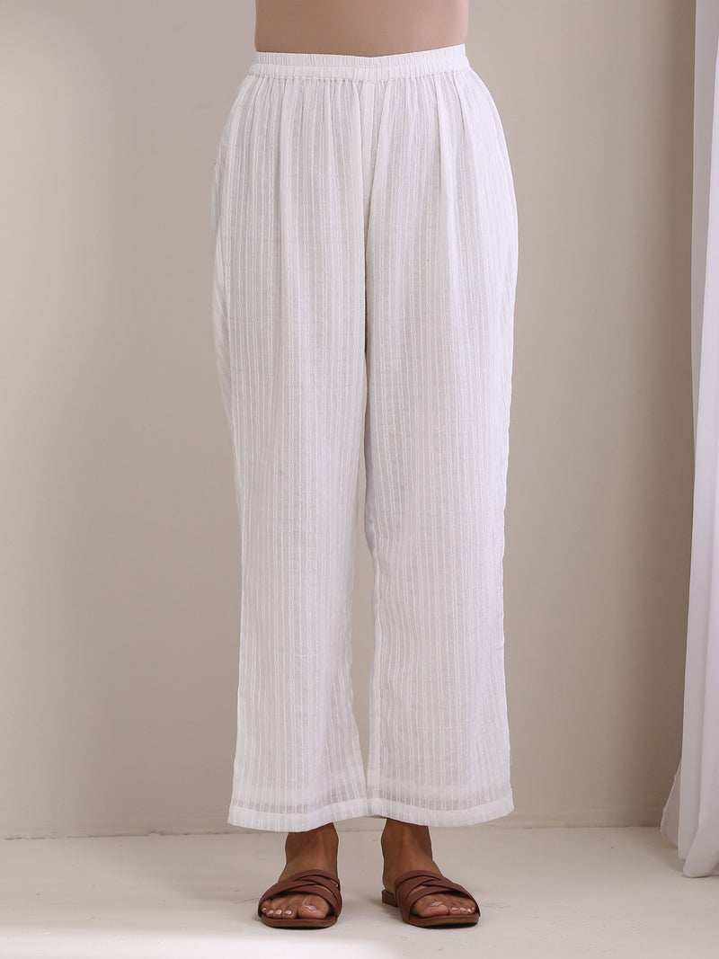 White Dobby Angrakha Kurta Pant Set