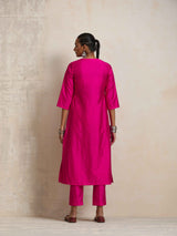 trueBrowns Pink Silk High Slit Kurta Set