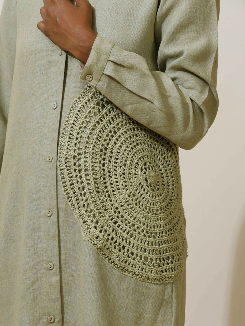 trueBrowns Fern Green Crochet Natural Cotton Kurta Pant Set