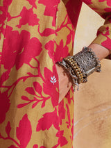 trueBrowns Red Mustard Jaal Print Muslin SIlk A-Line Co-ord Set