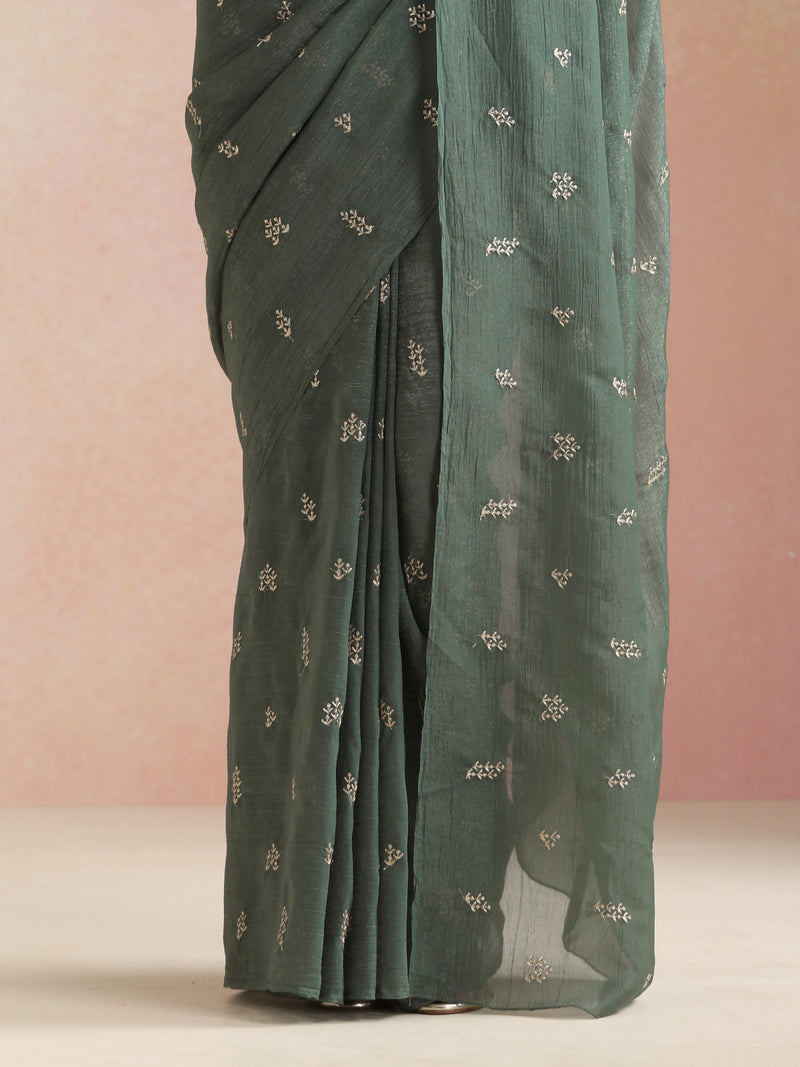 trueBrowns Turquoise All Over Embroidered Saree With Unstitched Blouse