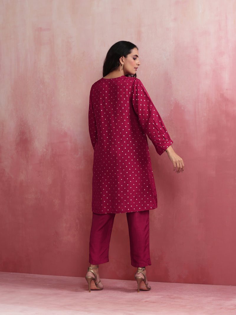 trueBrowns Pink Viscose Silk Kurta Co-ord Set