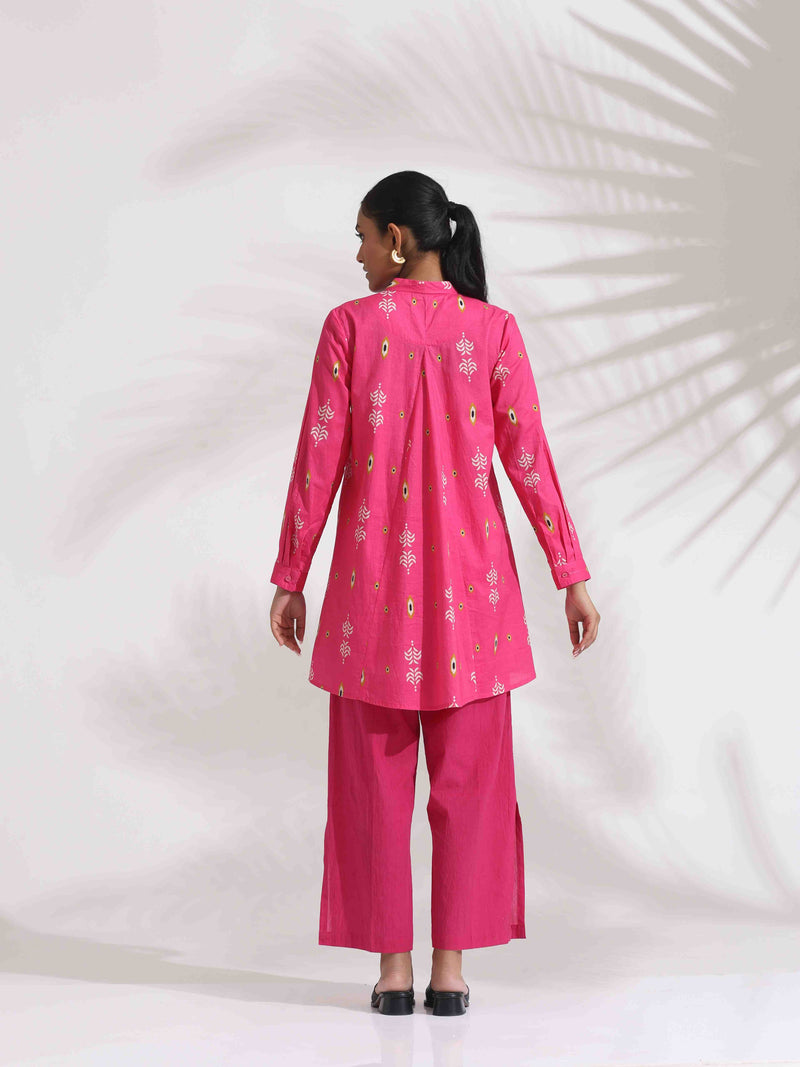 trueBrowns Pink Cotton Print Flared Top Co-ord Set