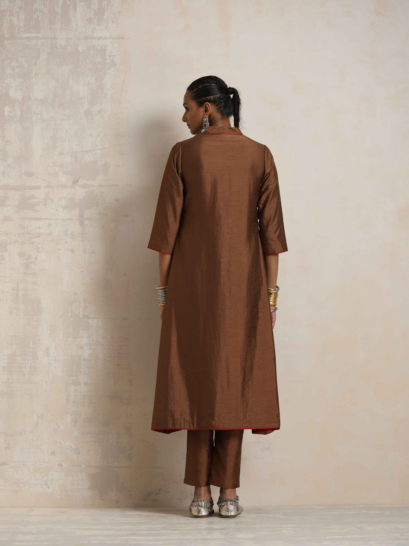 trueBrowns Brown Silk Kurta Set