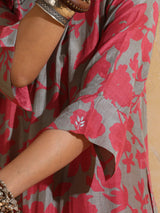 trueBrowns Peach Mint Jaal Print Muslin Silk High-slit Kurta Set