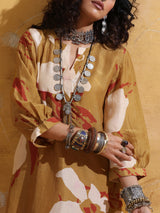 trueBrowns Mustard Rust Red Floral Print Muslin Silk Kurta Co-ord Set