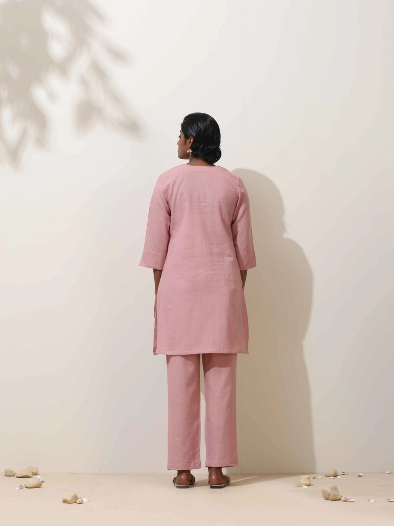 trueBrowns Lilac Cotton Linen Kurta Co-Ord Set