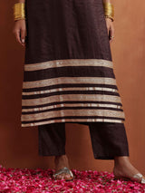 trueBrowns Brown Metallic Straight Kurta Set