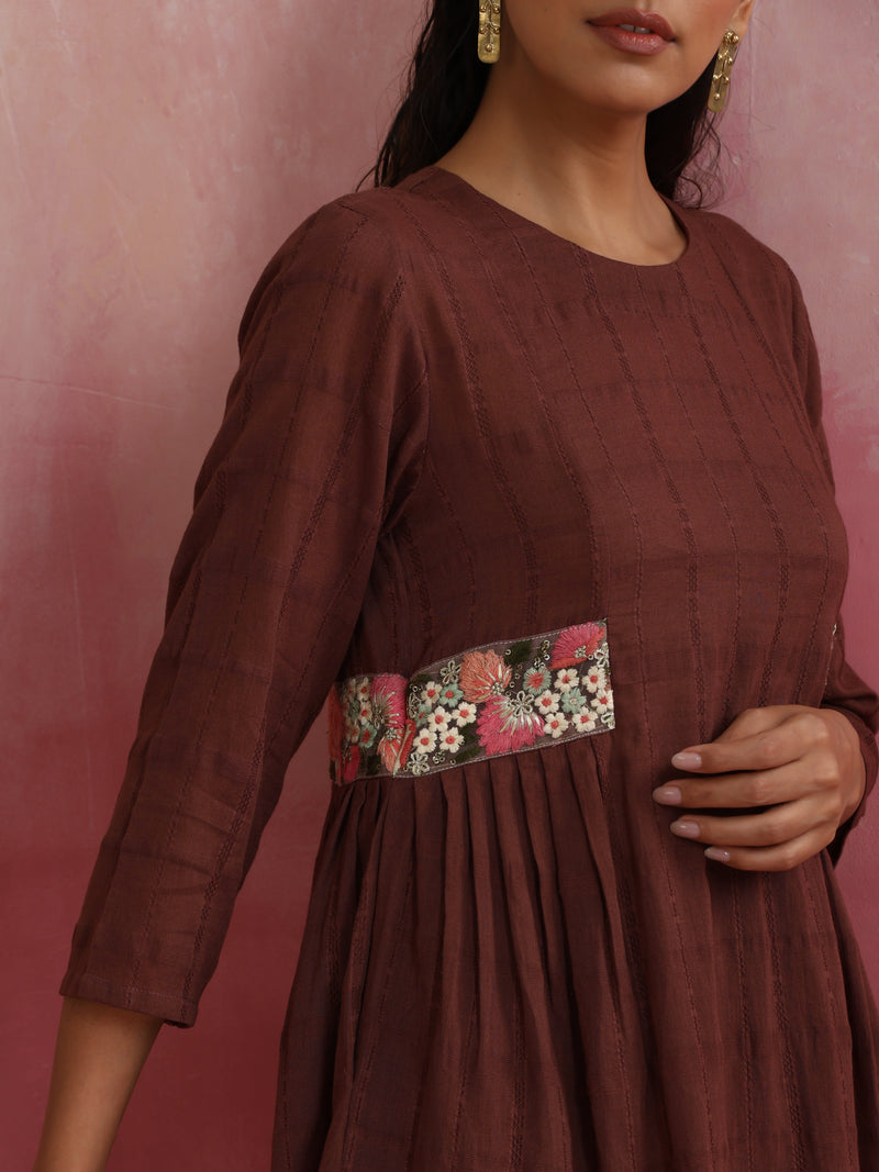 trueBrowns Brown Cotton Dobby Kurta Co-ord set