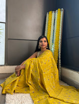 trueBrowns Lime Foil Print Saree With Unstitched Blouse