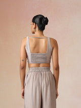 trueBrowns Grey and Pink Gold Foil Print Muslin Silk Jacket Set