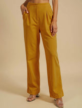 trueBrowns Yellow Jacquard Straight Kurta Pant Dupatta Set
