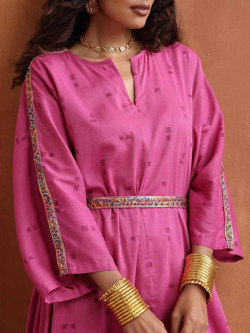 trueBrowns Pink Print Kaftan Kurta Co-ord Set