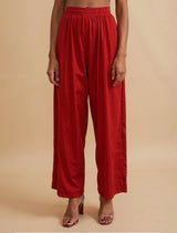 trueBrowns Red Printed A-Line Kurta Pant Dupatta Set
