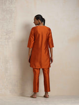 trueBrowns Orange Silk Kurta Co-ord Set