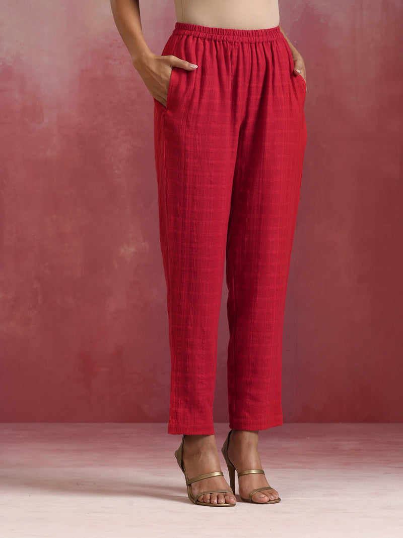 trueBrowns Red Cotton Dobby Kurta Co-ord set