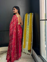 trueBrowns Red Foil Print Saree Blouse With Unstitched Blouse