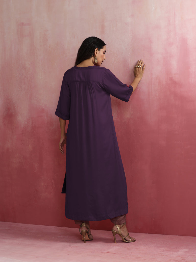 trueBrowns Purple Modal Straight Fit Kurta Set