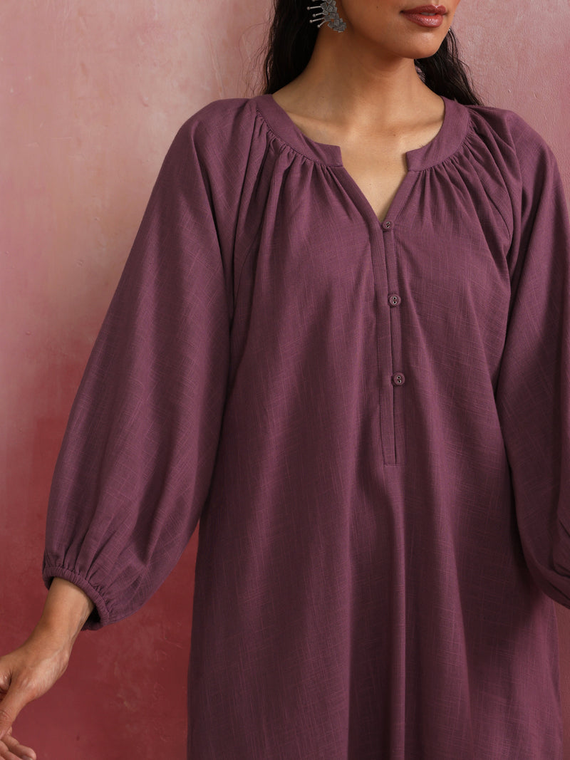 trueBrowns Light Purple Cotton Dobby Dress