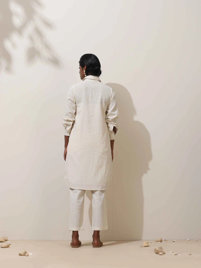 trueBrowns off white Cotton Linen Kurta Co-Ord Set