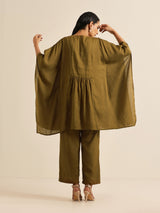 Olive Green Texture Doddy Kaftan Gathered Co-Ord Set