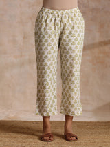 Green Buta On Off-White Block Print Cotton Co-Ord Set