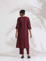 trueBrowns Maroon Dobby Kurta Set