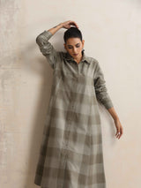 trueBrowns Green Check Flared Winter Dress