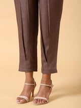 Cotton Linen Burnt Brown Pleated Co-Ord Set - trueBrowns