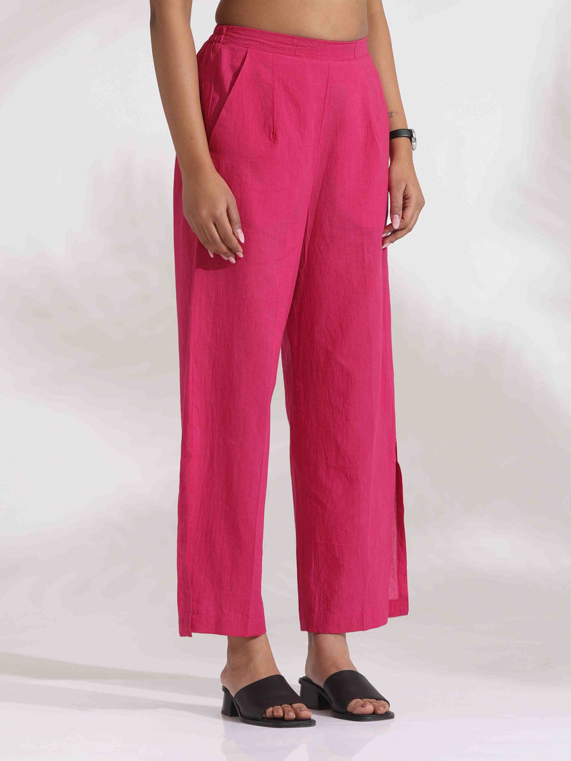 trueBrowns Pink Cotton Print Flared Top Co-ord Set