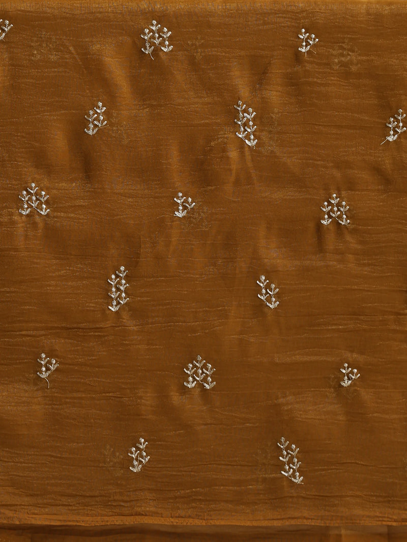 trueBrowns Bronze All Over Embroidered Saree With Unstitched Blouse